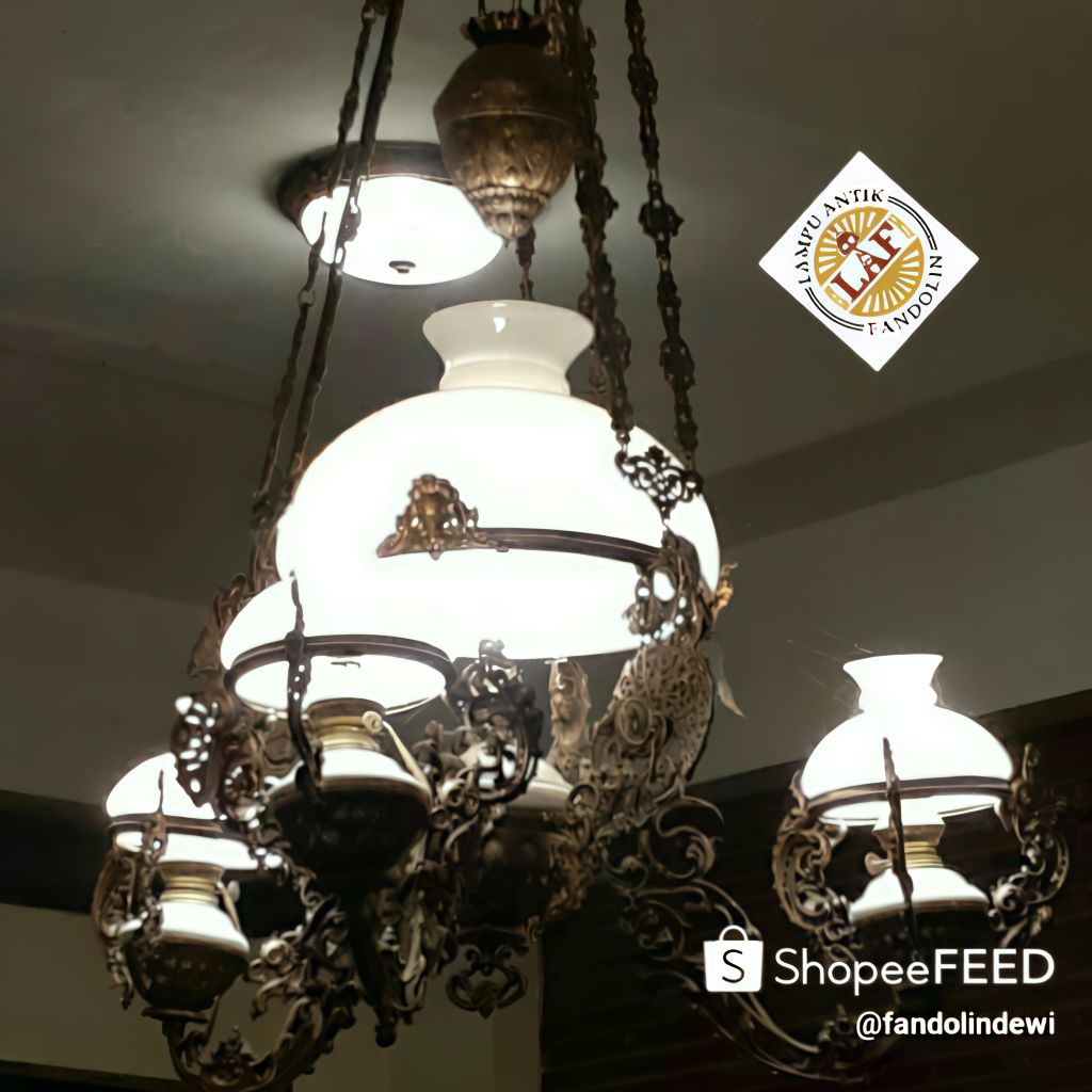 Lampu gantung antik FANDOLIN model OVJ cabang 3 gratis packing kayu bergaransi