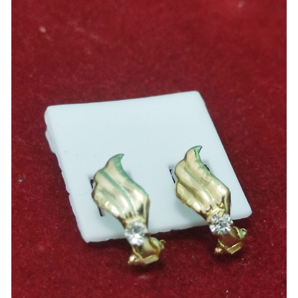 anting / giwang klip model daun mata satu, anting titanium, anting rhodium, anting kristal, anting a