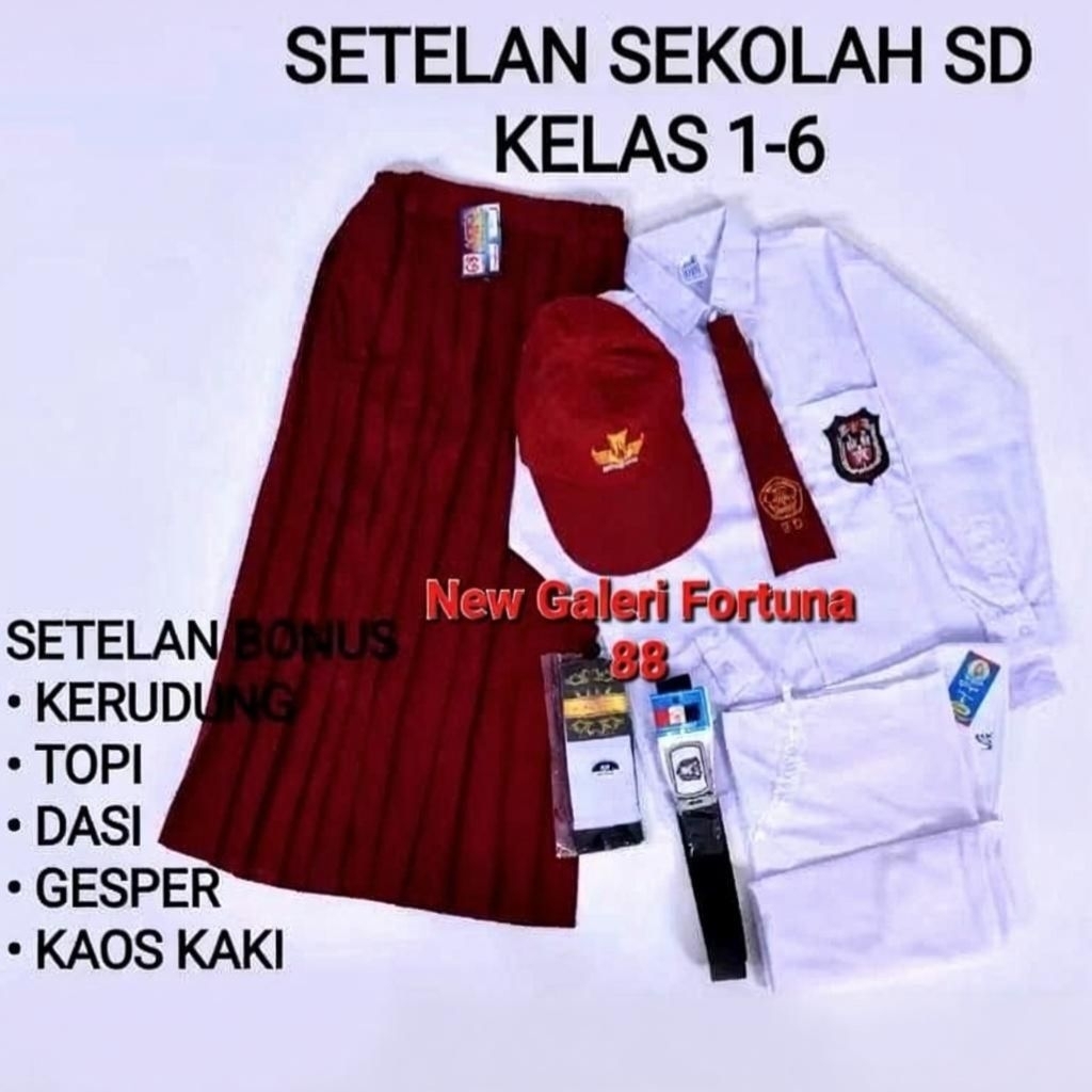 PROMO SET SERAGAM SEKOLAH  SD MERAH PUTIH LENGKAP/ SERAGAM SEKOLAH SD ANAK PEREMPUAN//SERAGAM SEKOLA