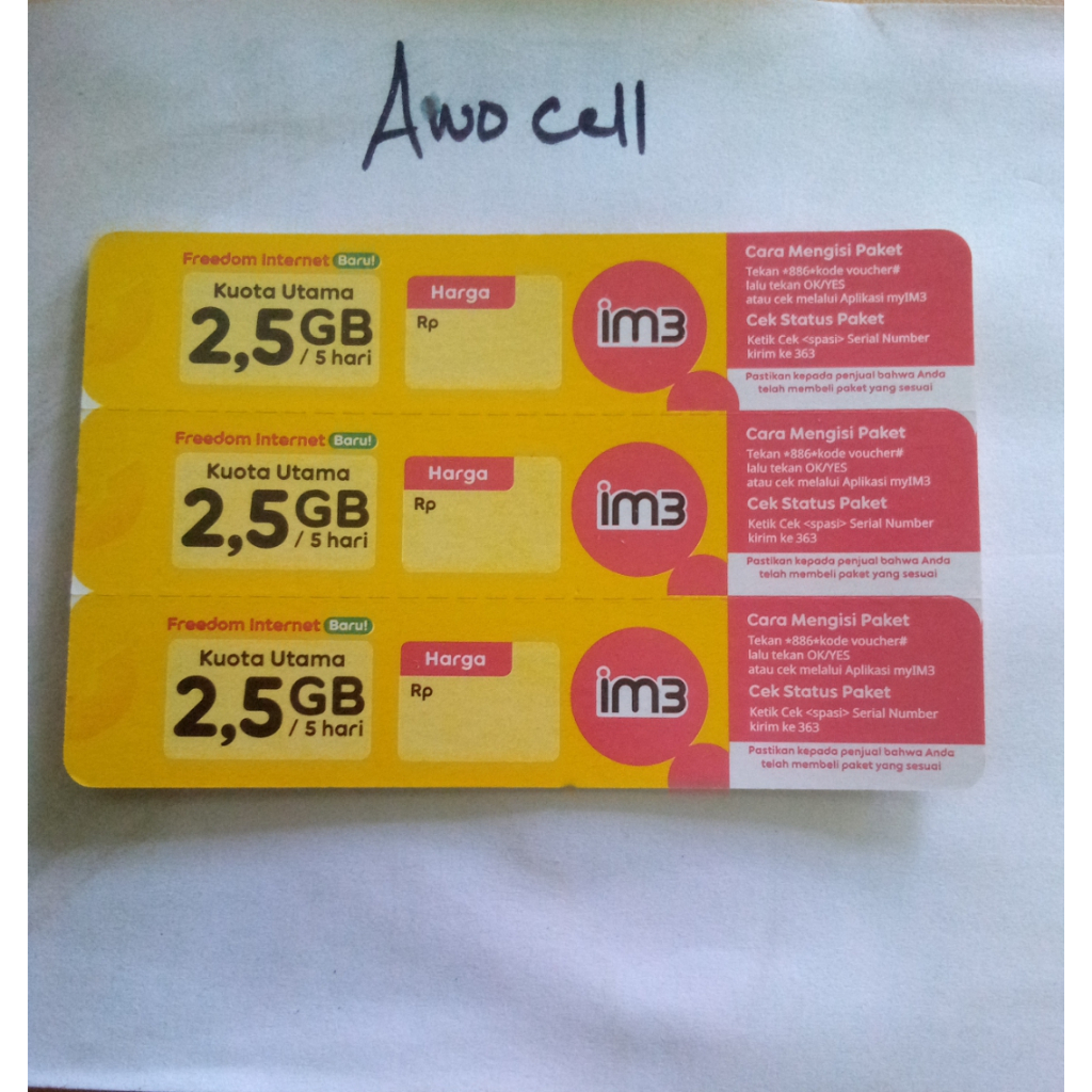 VOCER INDOSAT 2,5GB+BONUS KUOTA 1GB 5HARI ORI