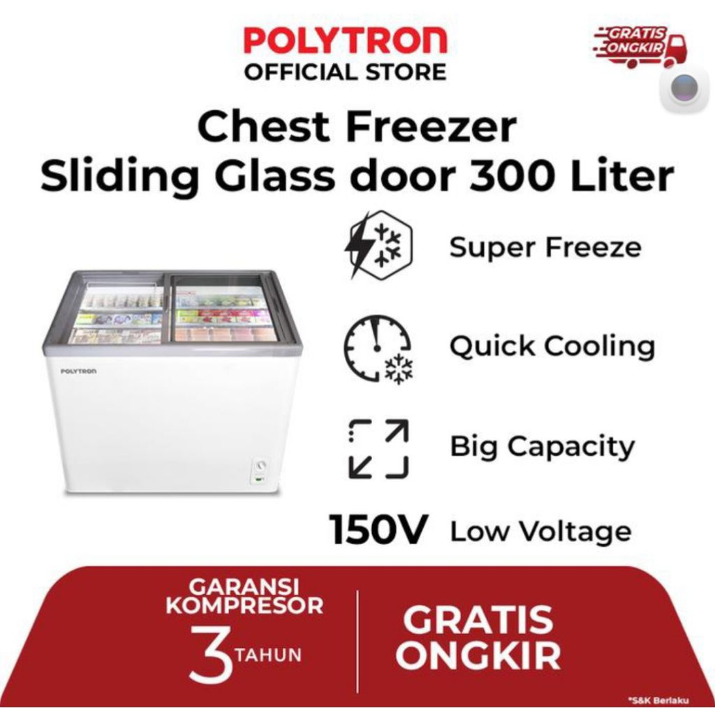 BOX FREEZER POLYTRON 300 LITER SLIDING KACA PCF329 CHEST FREEZER SLIDING POLYTRON 300 LITER PCF329 B