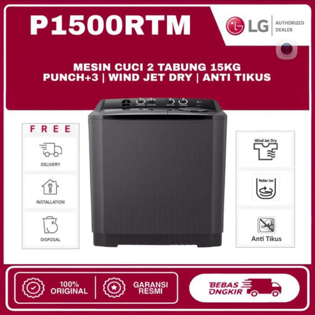 MESIN CUCI LG 2 TABUNG 15KG P1500RTM MESINCUCI LG 2TABUNG 15 KG LG 2TABUNG P1500RTM