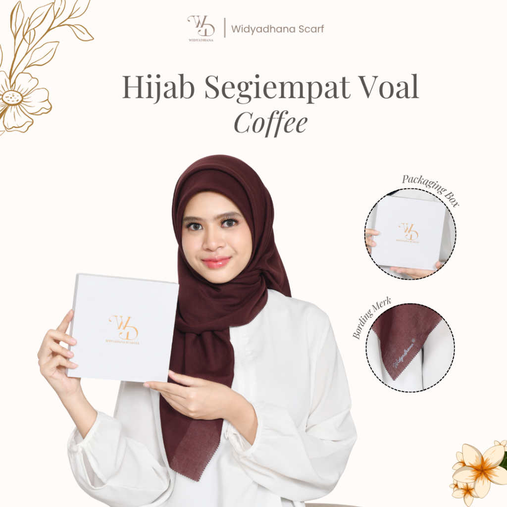 WD Scarf - Coffee Hijab Segiempat Polos Jilbab Square Premium Kerudung Voal Paris Lasercut Packaging
