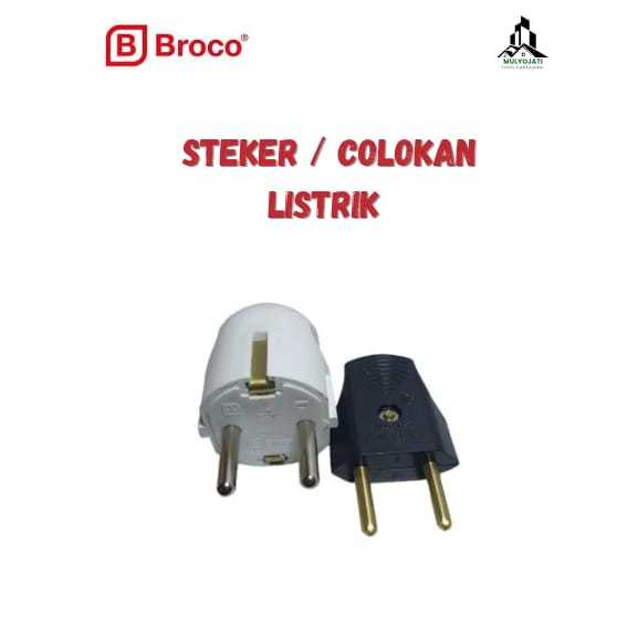 Broco Steker Bulat Putih dan Steker hitam Gepeng/Pipih