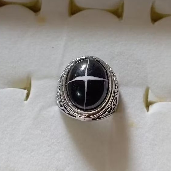 Cincin Batu Tapak Jalak Hitam Natural Ring Perak bali