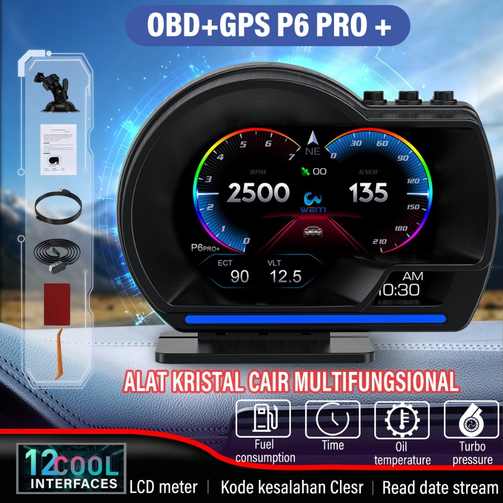HUD P6 Pro+ Smart Mobil Layar Display 2024 model terbaru OBD2+GPS HUD Sistem Ganda Smart Gauge Daiha