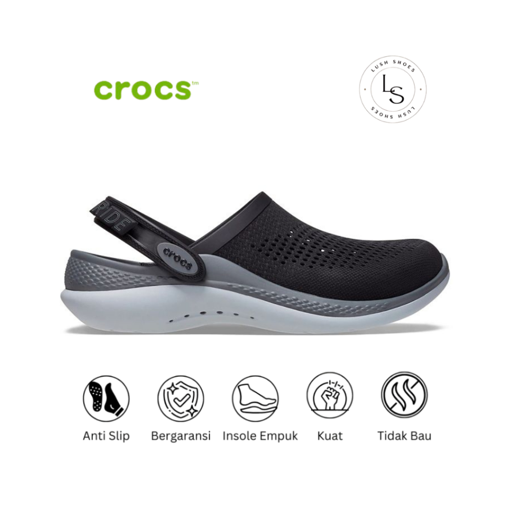 [BLACK WHITE] Crocs Literide - Sandal Crocs Pria Slip On Original Casual