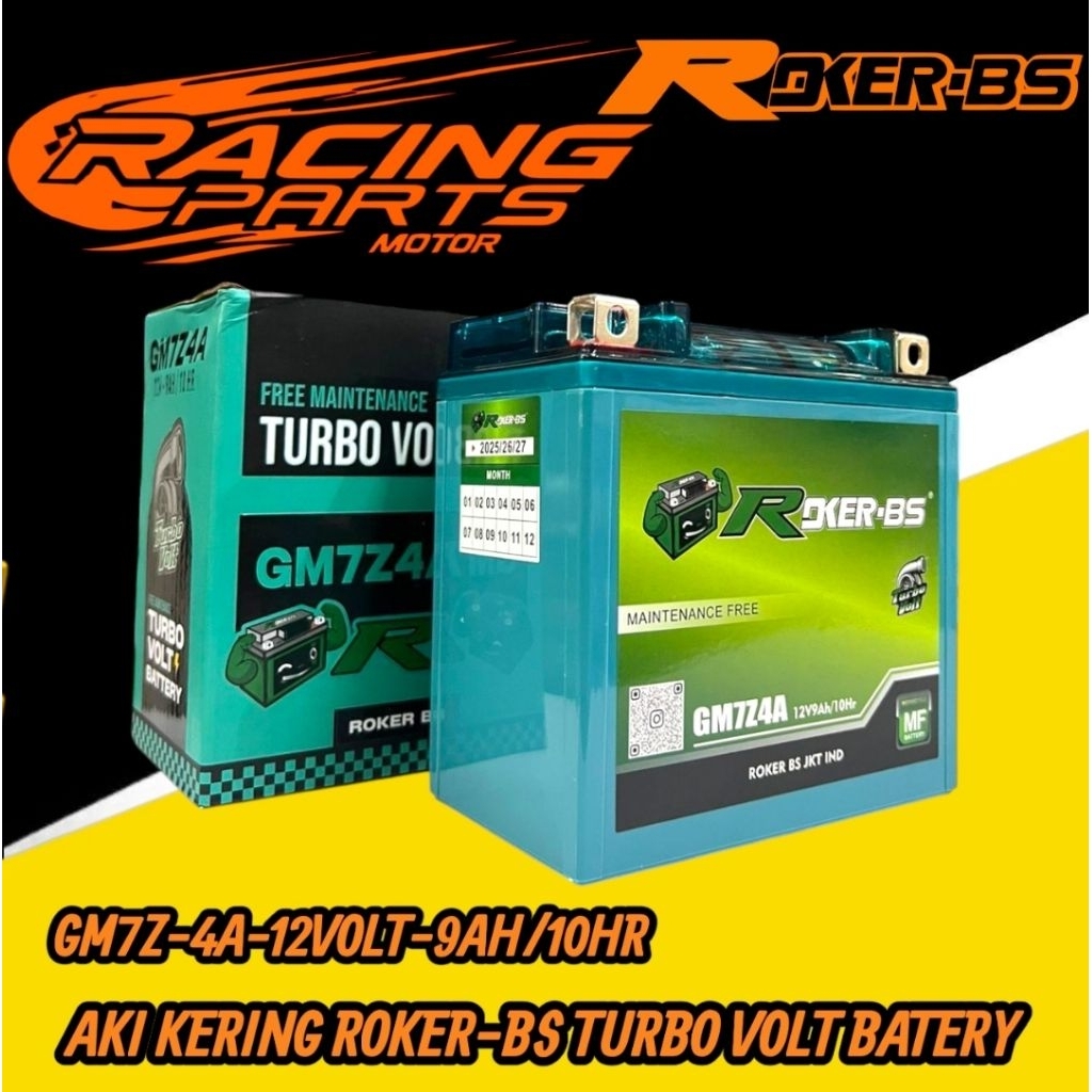ROKER-BS TURBO Aki Kering Motor Thunder 125 TVS MINERVA BAJAJ 200,220,180 GM7Z-12V-9AH/10HR Original