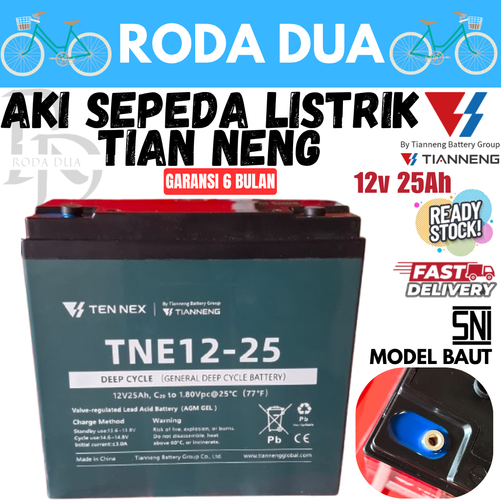 AKI KERING SEPEDA LISTRIK SELIS MERK TIENNENG GARANSI 6 BULAN 12V.25AH / HH UNTUK SELIS DAN MOTOR LI