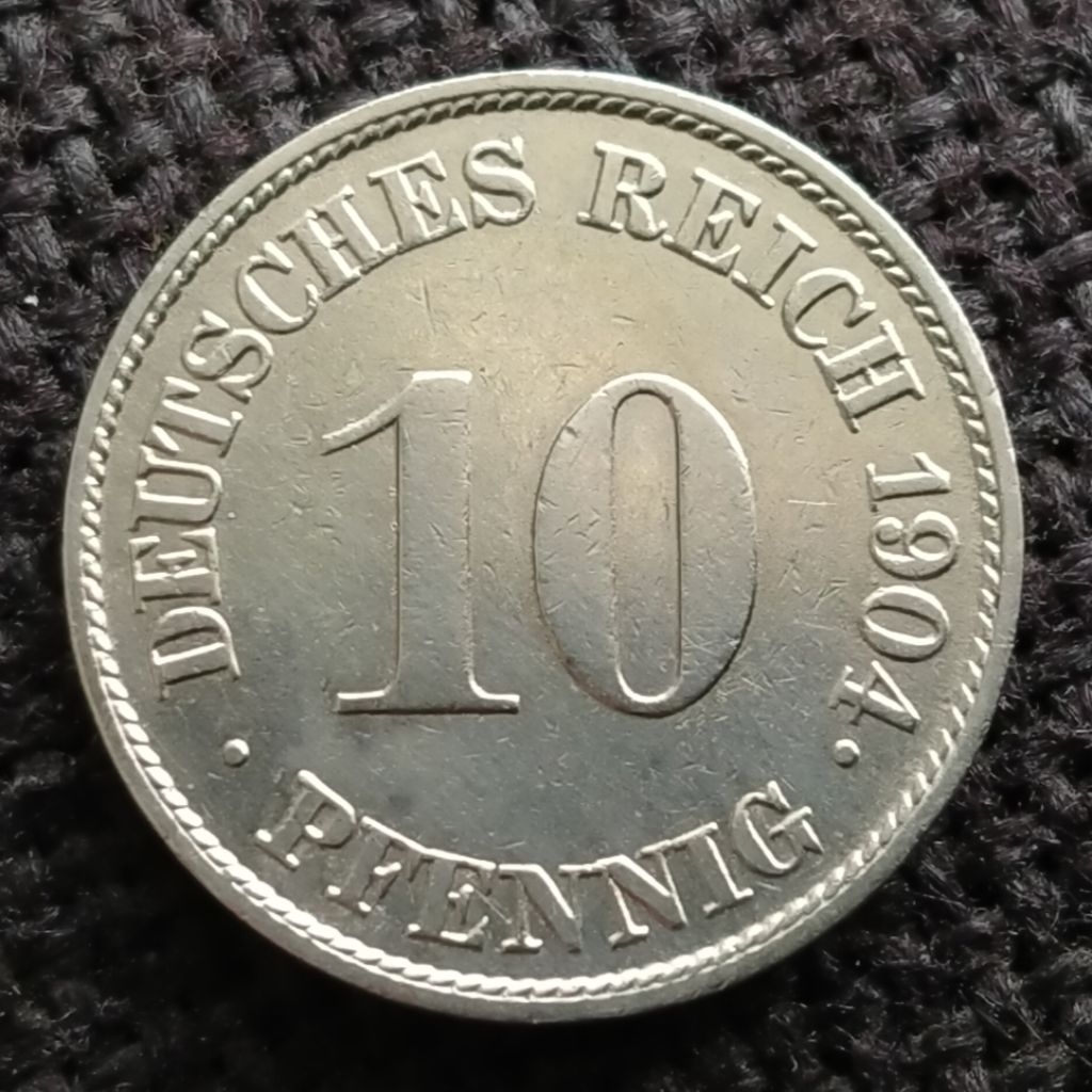 Koin Kuno Jerman 10 Pfennig tahun 1904 Koin Tua