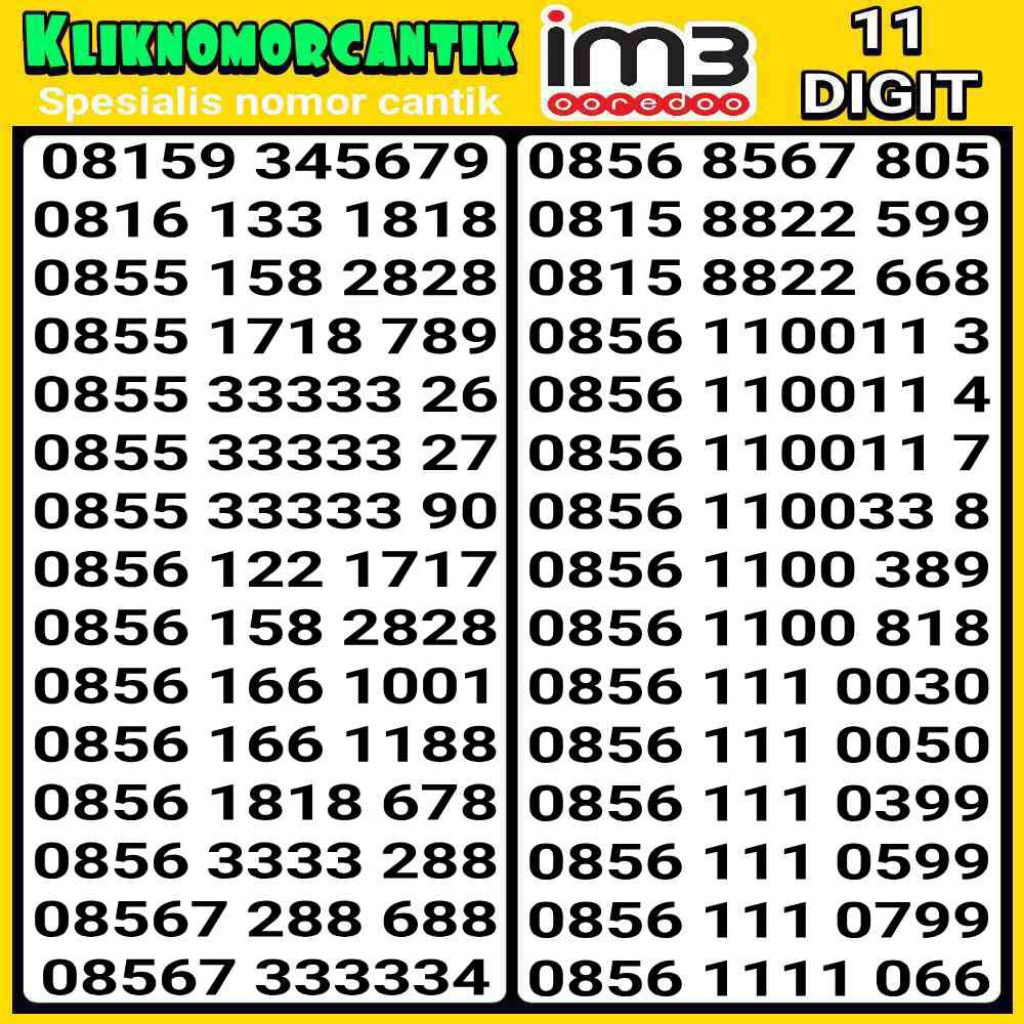 Nomor Cantik Indosat 11 Digit 4G&5G Indosat IM3 11 Digit A9