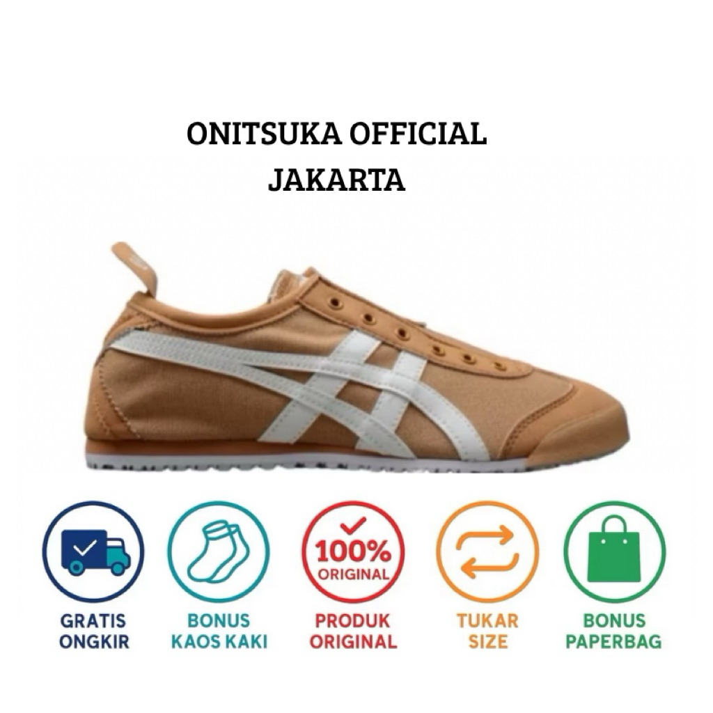 onitsuka tiger mexico 66 ORIGINAL slip on brown white // free paperbag & kaos kaki