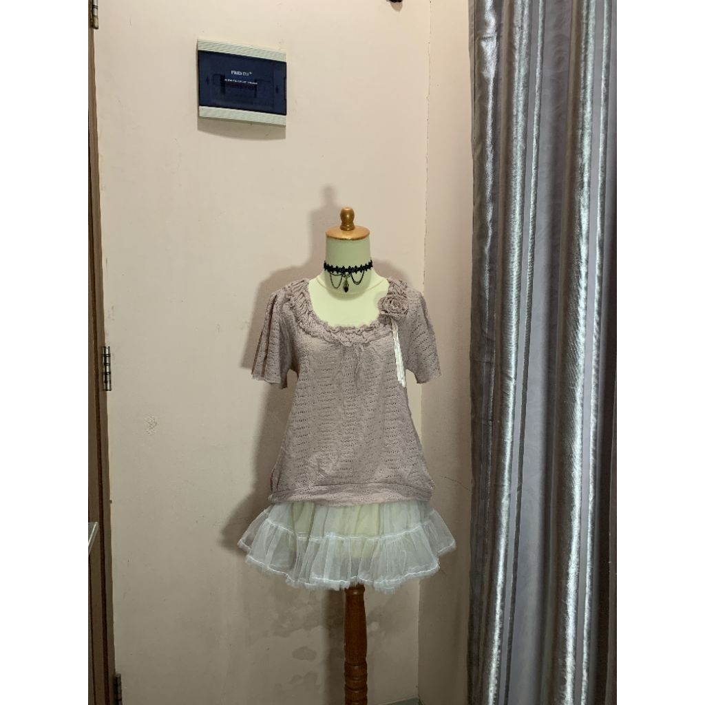 Axes femme muted pink knit flower top kawaii kawai coquette dollete gothic grunge princess princessc