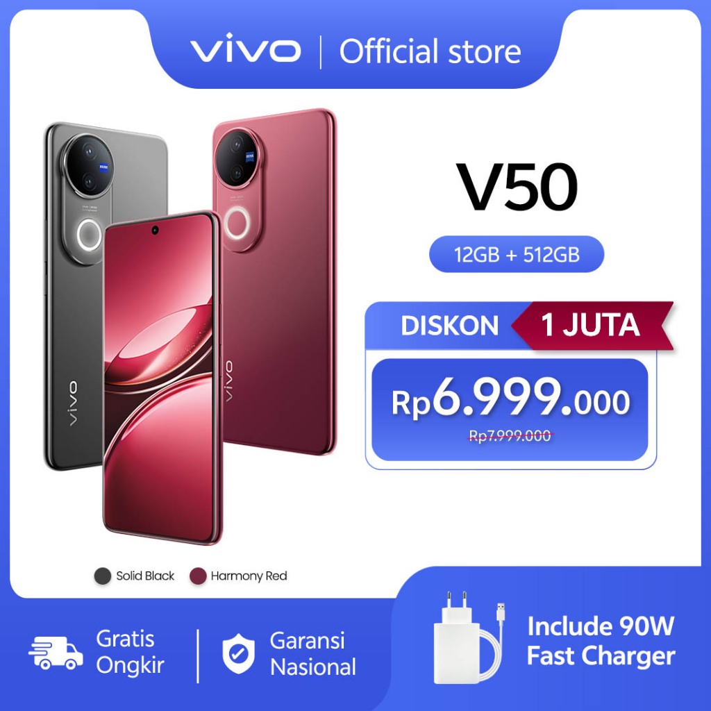 vivo V50 5G (12/512) Rounded-edge Design, ZEISS Group Potrait, 6000mAh Battery+90W Flashcharge, IP68