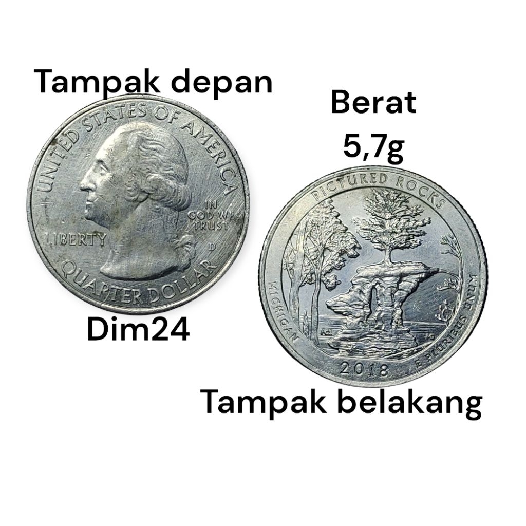 Koin ¼ Dolar Amerika Serikat — Edisi Taman Nasional Pictured Rocks Tahun 2018Koin ¼ Dolar Amerika Se
