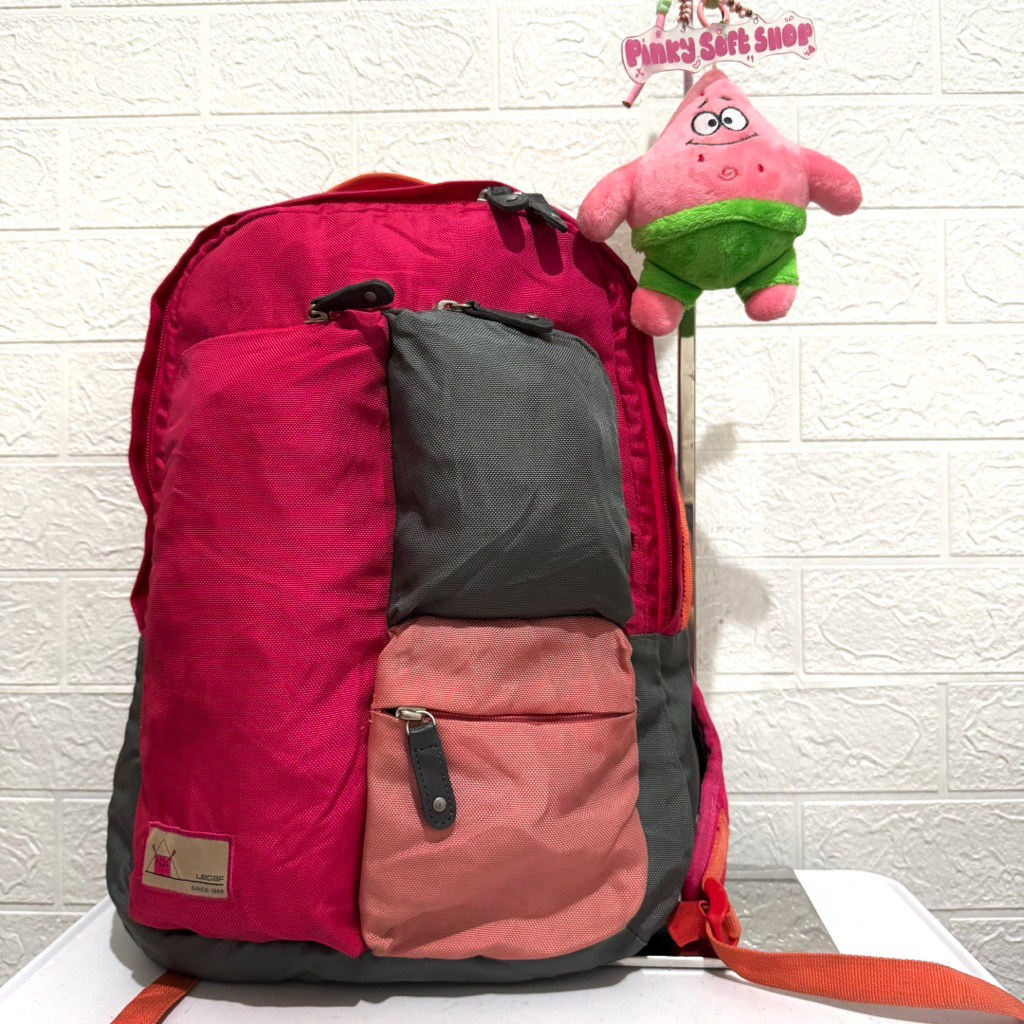 tas ransel nilon. tas ransel lecaf. tas ransel sekolah kuliah. tas ransel prelop. merah abu