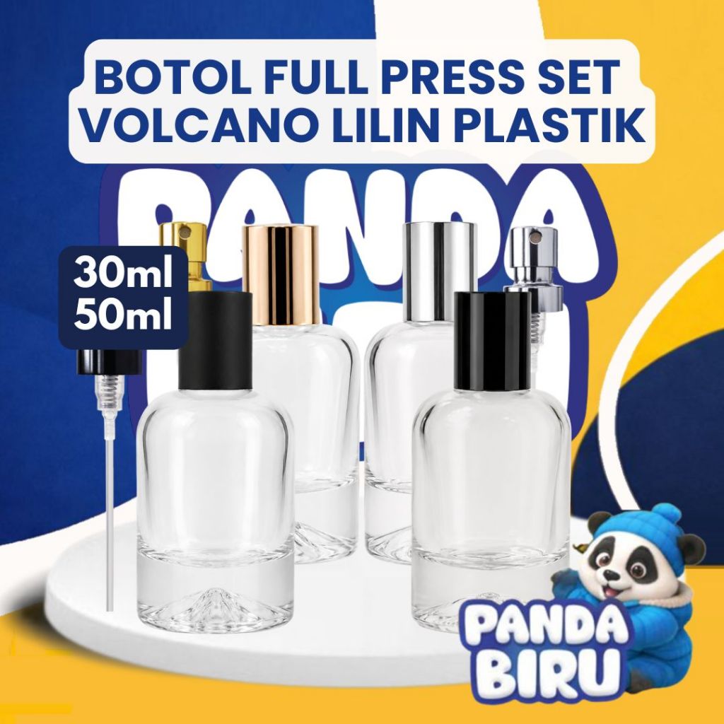 Botol Parfum Full Press Set Volcano Cap Lilin Plastik 30ml 50ml | Botol Minyak Wangi | Panda Biru
