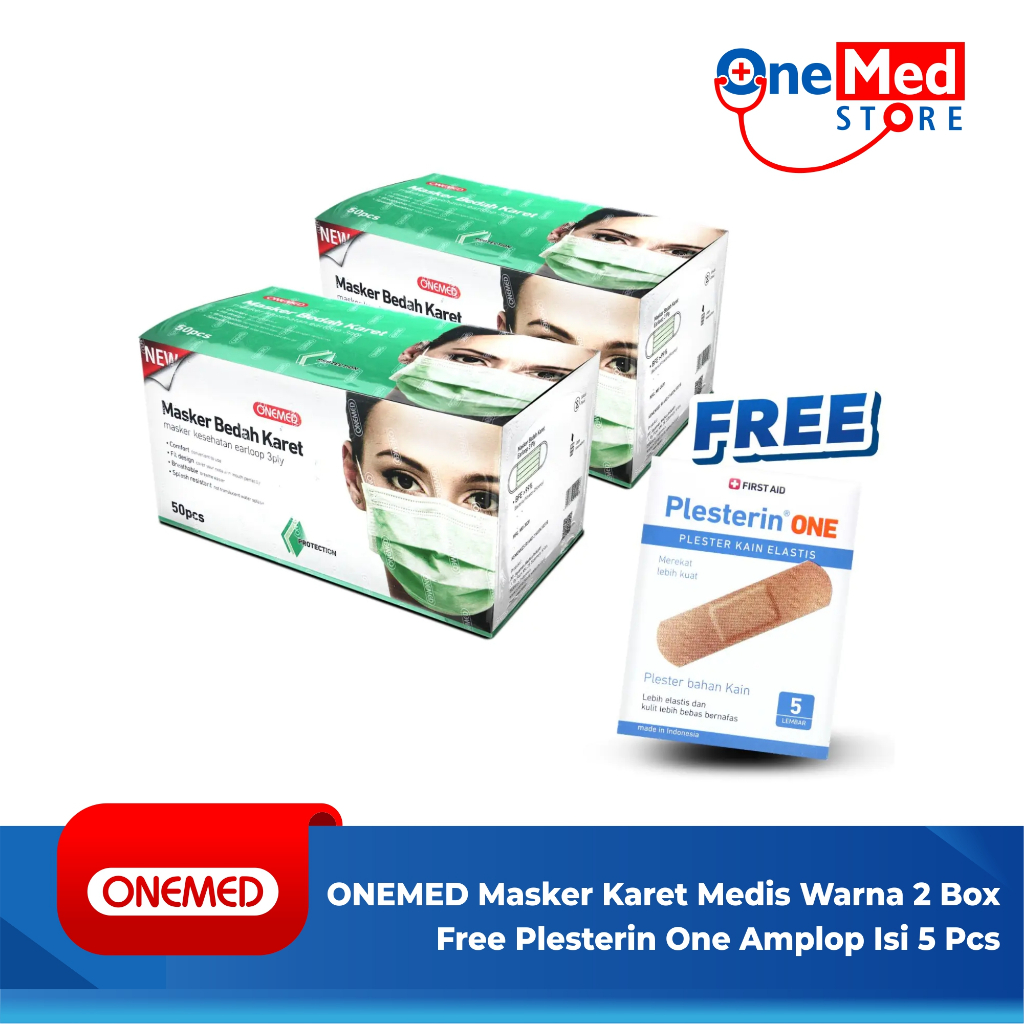 Masker Karet Medis Warna OneMed 2 Box Free Plesterin One Amplop Isi 5 Pcs