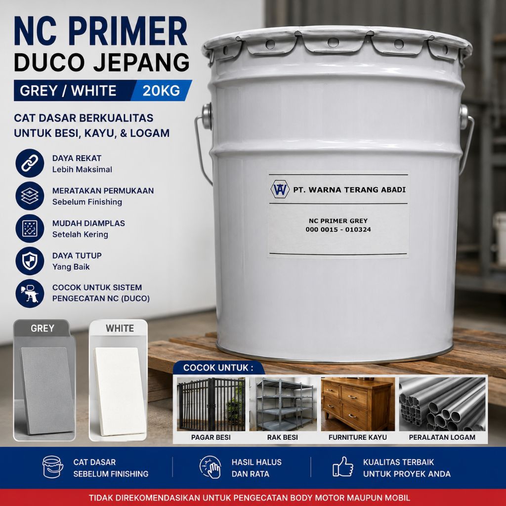 NC Primer Duco Jepang Grey & White 20KG - Cat Dasar Besi Kayu Logam