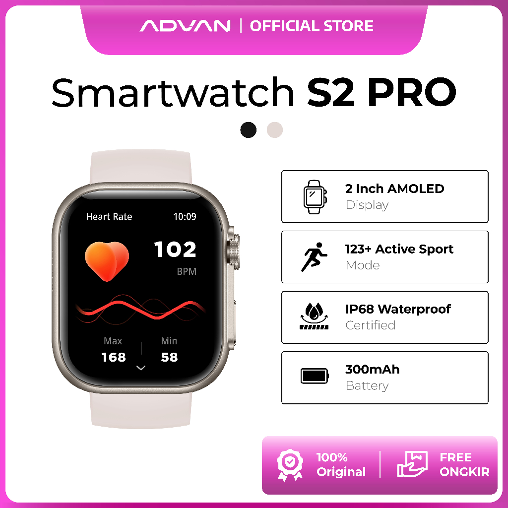 [PROMO SPECIAL] ADVAN Smartwatch S2 Pro AMOLED 1.95" Clear Display Ai Voice Baterai Tahan Lama 100+ 