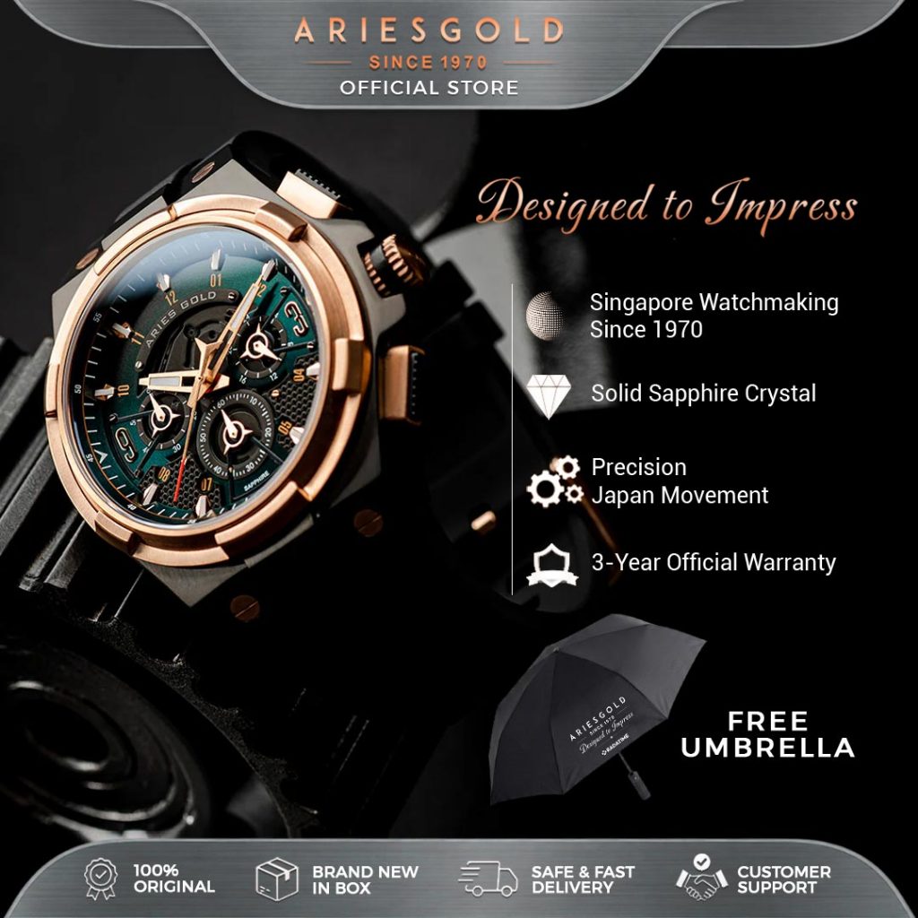 [FREE MUG] Jam Tangan Pria Aries Gold Inspire Lightning 100% Original -Rose Gold G-7016-BKRG-BKGN