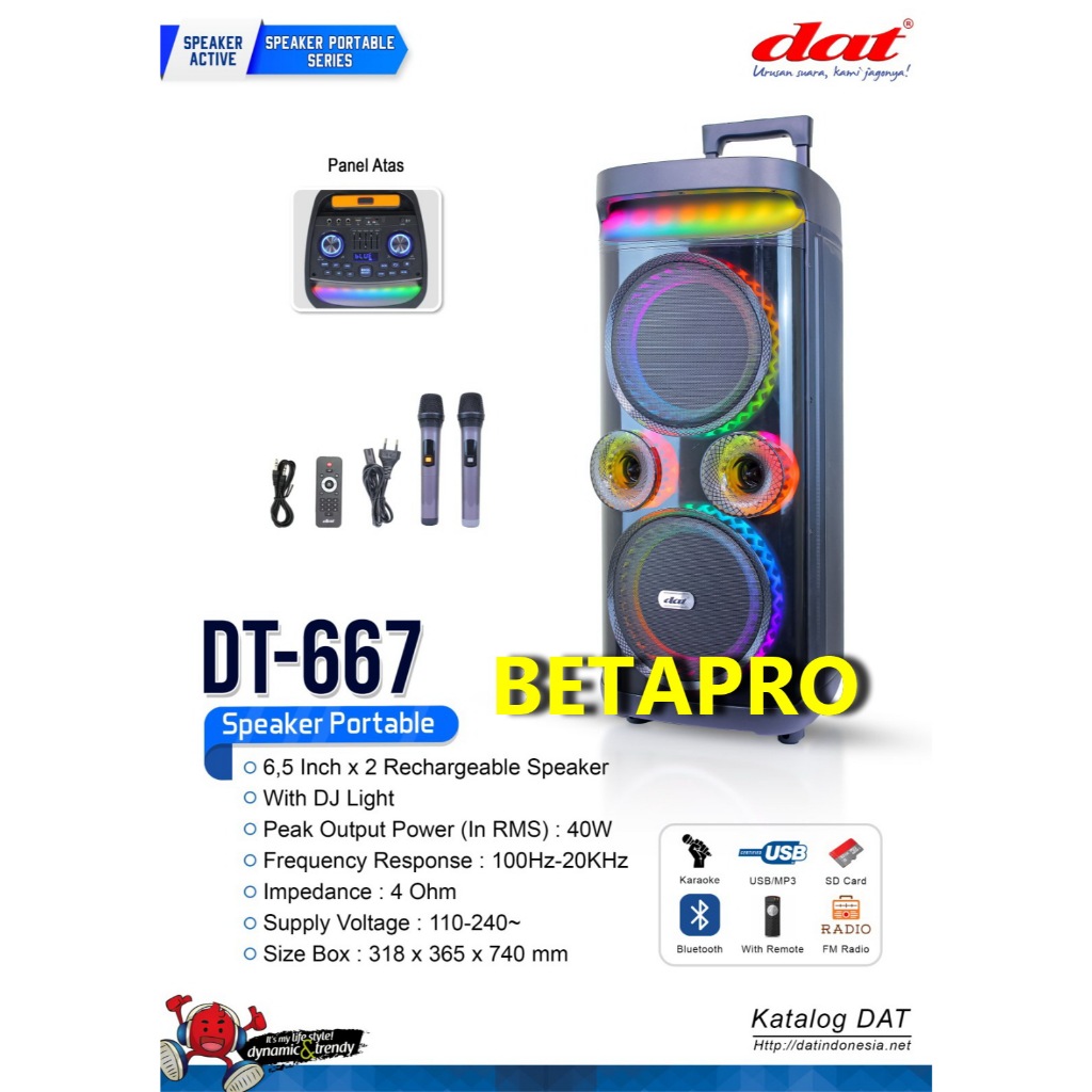 Speaker DAT DT-667 Speaker Bluetooth Portabel Dat Dt667 Speaker Aktif Full Bass Dilengkapi 2mic Wire