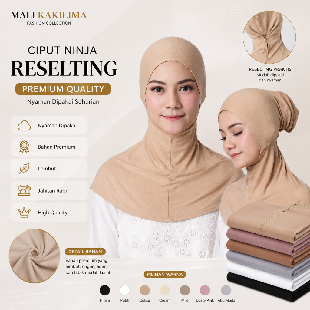 Ciput Ninja Antem Resleting Rayon Premium Ciput Dalaman Hijab