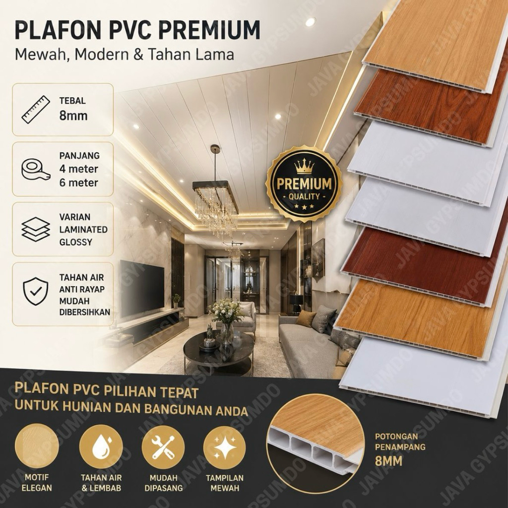 Plafon PVC Premium Tebal 8mm - Panjang 4m/6m