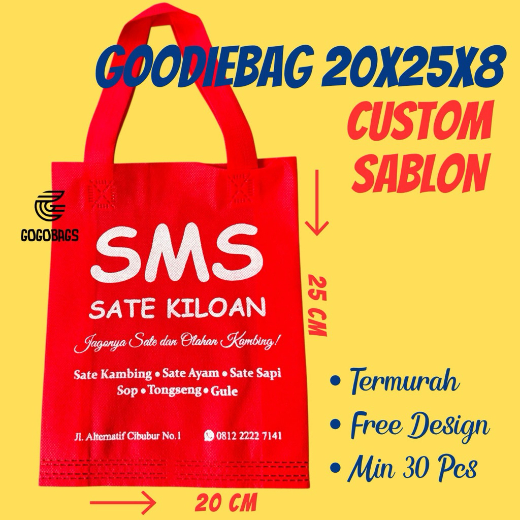 Tas Spunbond Custom Sablon 20x25x8 / Tas Kain Spunbond Berbahan Tebal Ukuran 20x25