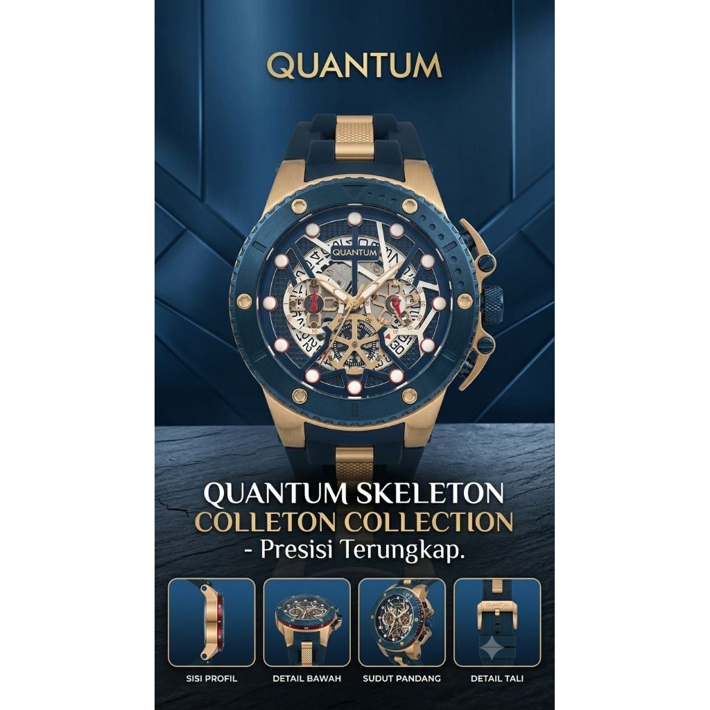 Jam Tangan Pria QUANTUM HUNTER HNG535.999 Original Chronograph - All Stainless Steel Skeleton Dial N