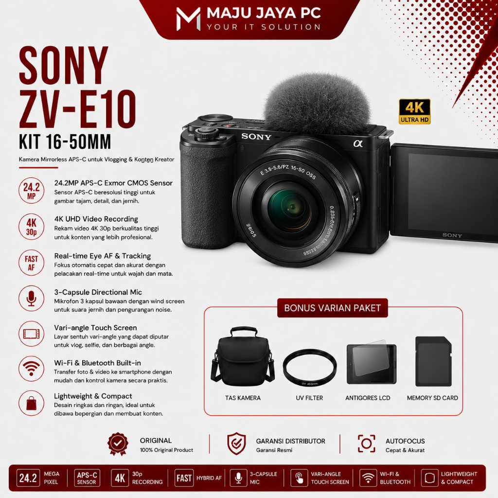KAMERA MIRRORLESS SONY ZV E10 BARU / SONY ZV E10 KIT 16-50MM