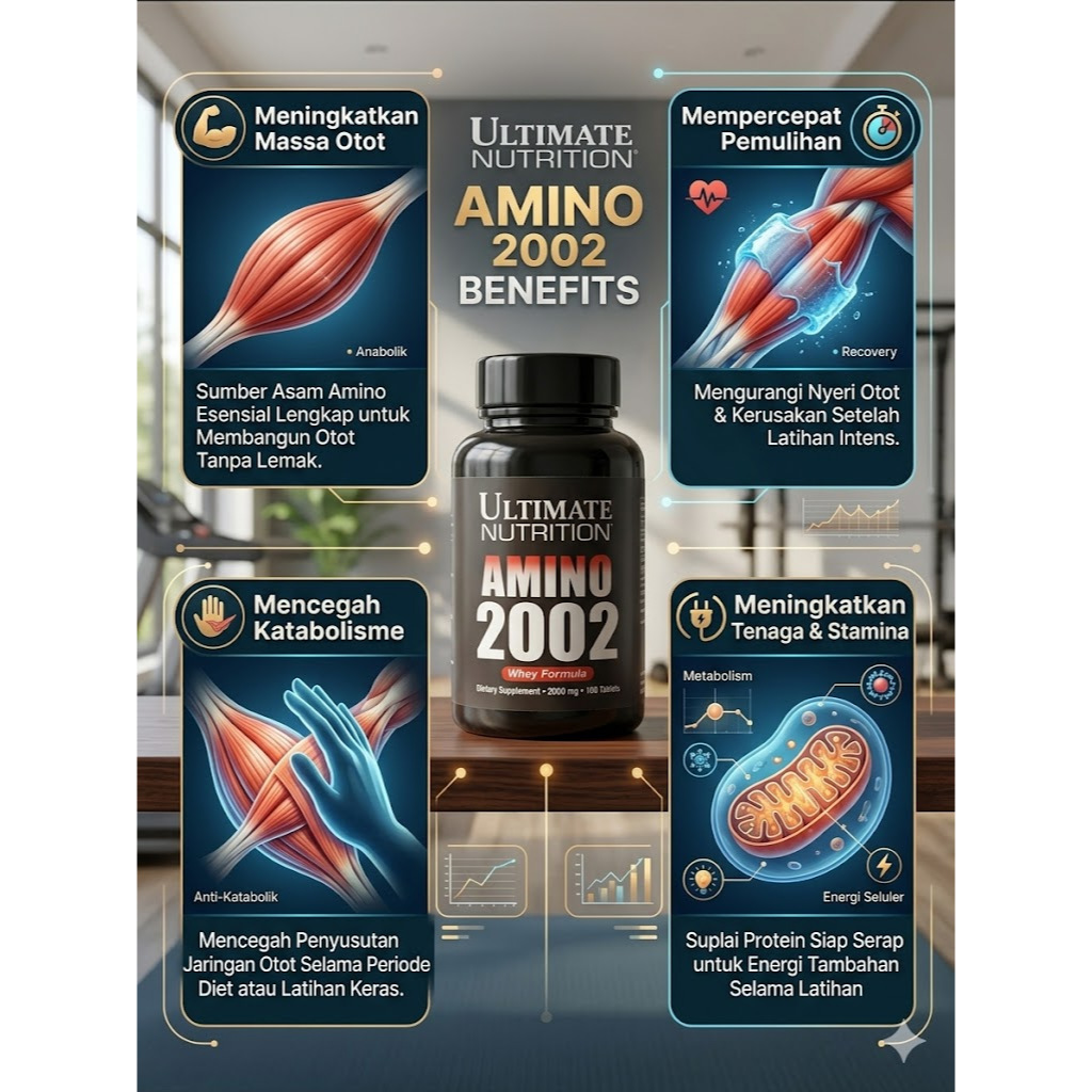 AMINO 2002 Ultimate Nutrition Vitamin suplemen Untuk Meningkatkan Masa Otot Dan Kekuatan Otot Isi 10
