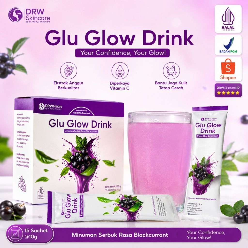 Drw Skincare Glu Glow Drink - Minuman Mengandung Glutathione & Vitamin C Bantu Cerahkan Kulit Dari D