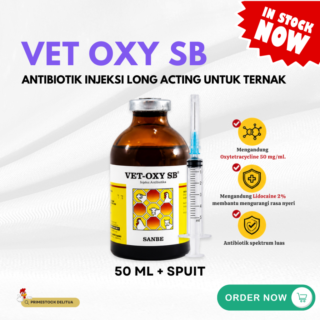 VET OXY SB 50ml Antibiotik Injeksi Oxytetracycline Sapi Kuda Babi Kambing Domba Anjing Kucing