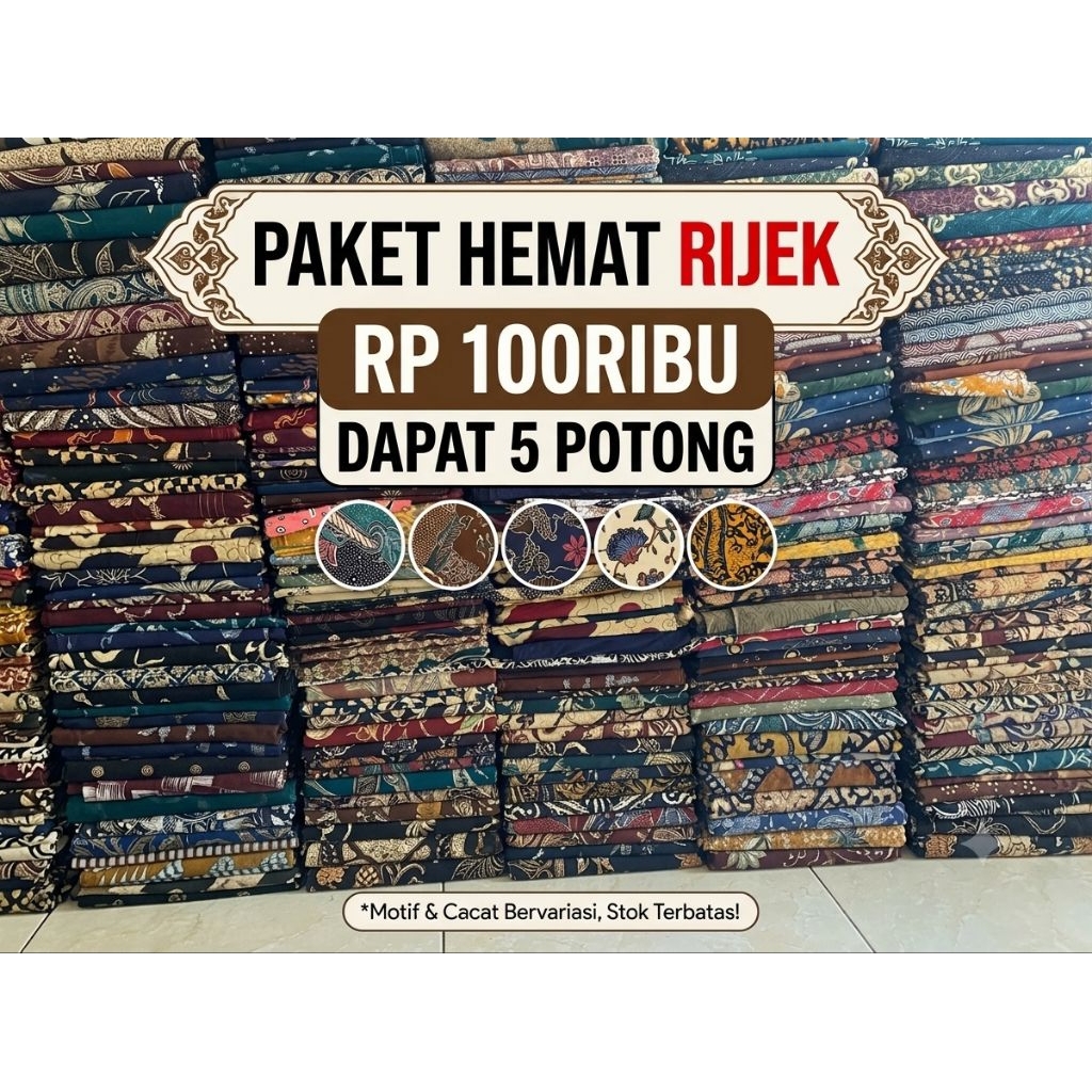KAIN PERCA BATIK LEMBARAN RIJEKAN 100ribu 4 / BAHAN BUAT DASTER / KATUN / PANJANG 2 METER / BATIK MO
