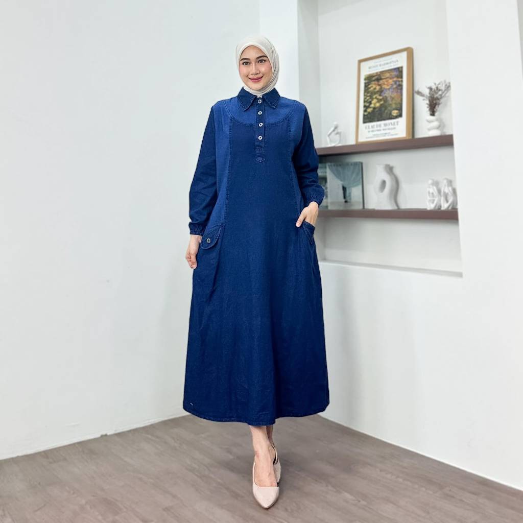 MIDI DRES JEANS NABILA PANJANG 120 CM BUSUI FRINDLY WANITA