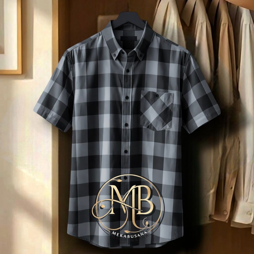 Flanel Pria Lengan Kemeja Flanel Pria Lengan Pendek Motif Kotak Bahan Tebal Lengan Pendek Kemeja Kot