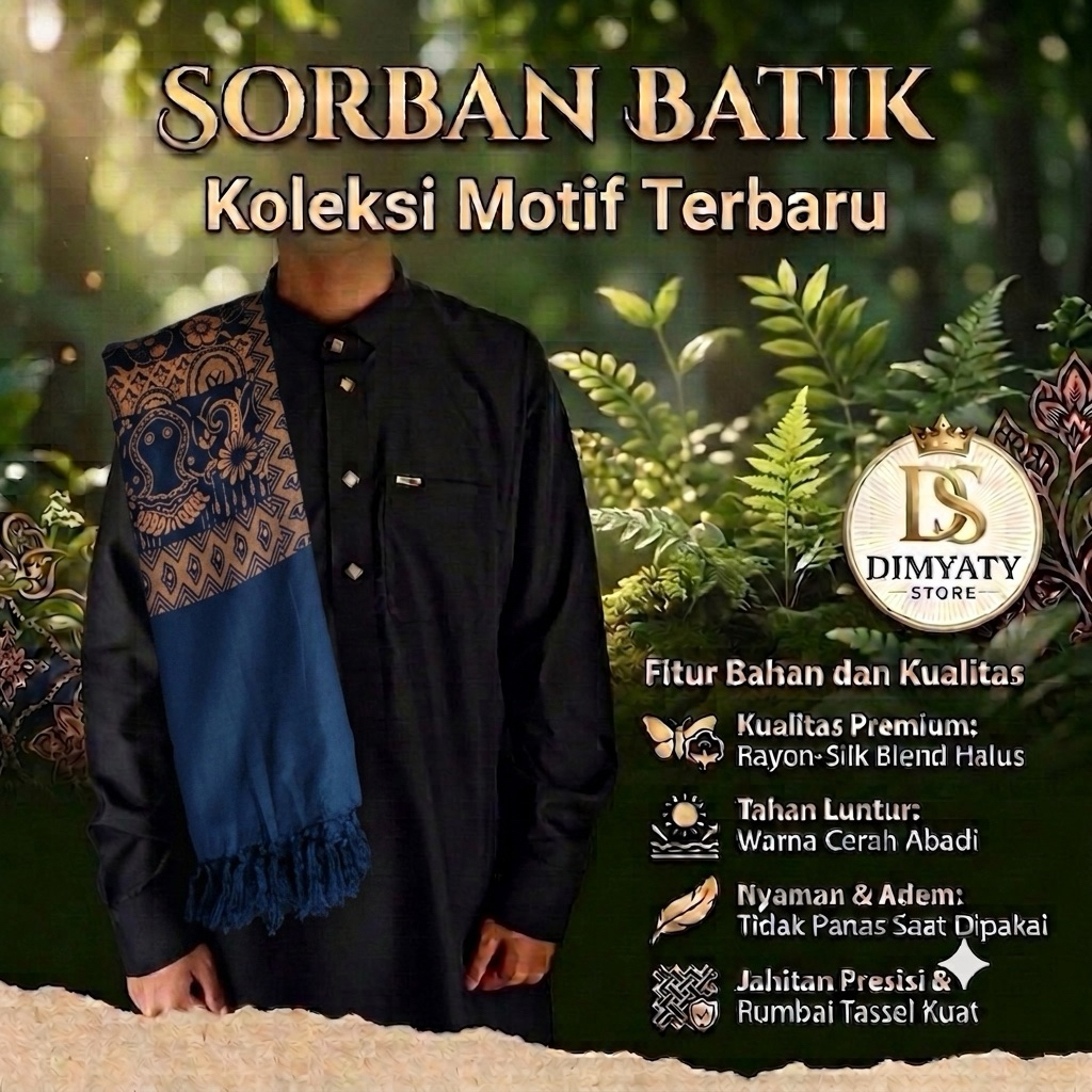 Sorban Arab Serban Habib Motif Batik Terbaru Syal Hitam Slendang Pria
