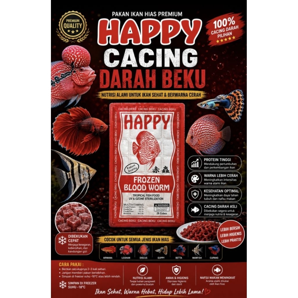 CACING DARAH BEKU HAPPY KAPSUL PAKAN IKAN HIAS
