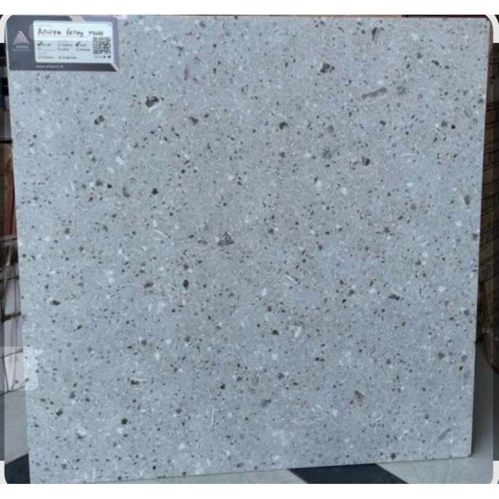 granit lantai kamar mandi ruang tamu teras garasi dapur rumah ARNA 60x60 ANUVA GY GREY motif terrazo