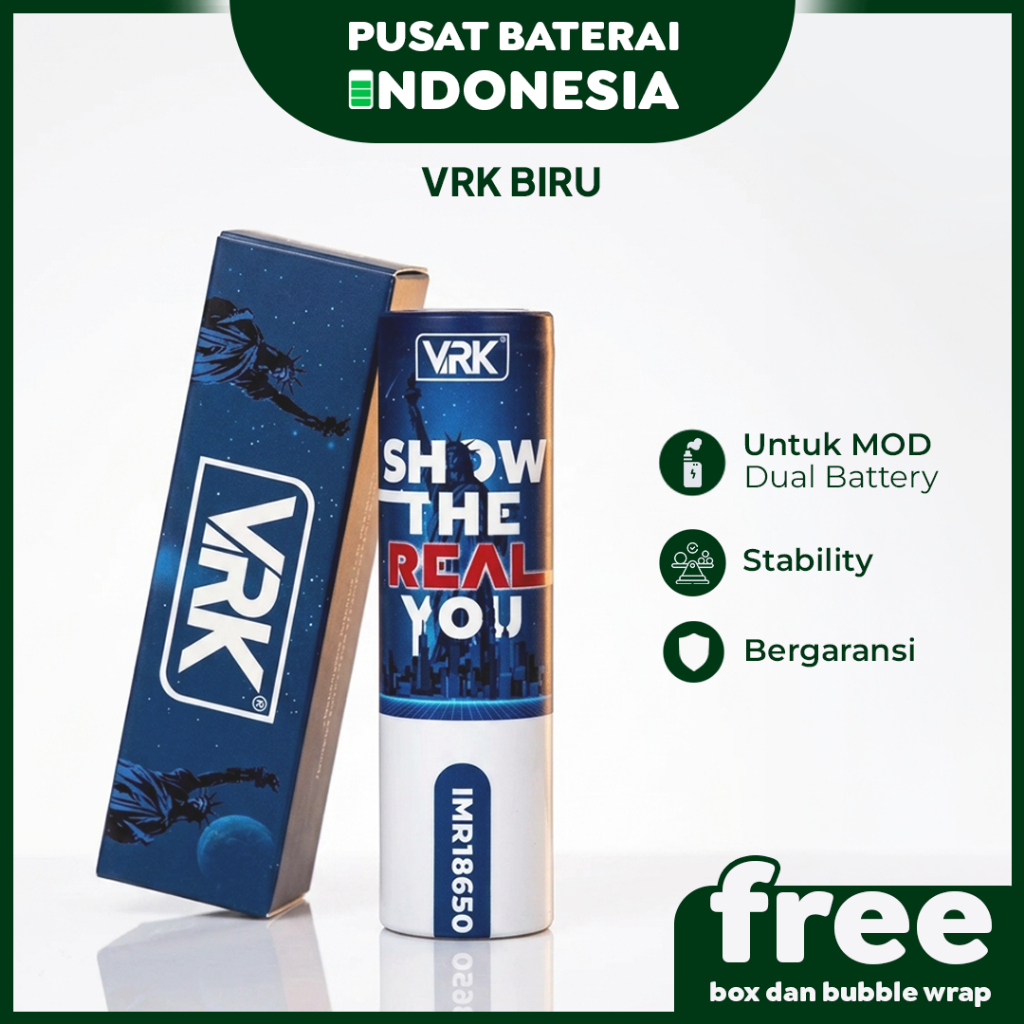 BATERAI 18650 BATTERY 18650 VRK 18650 VRK 3000 VRK BIRU