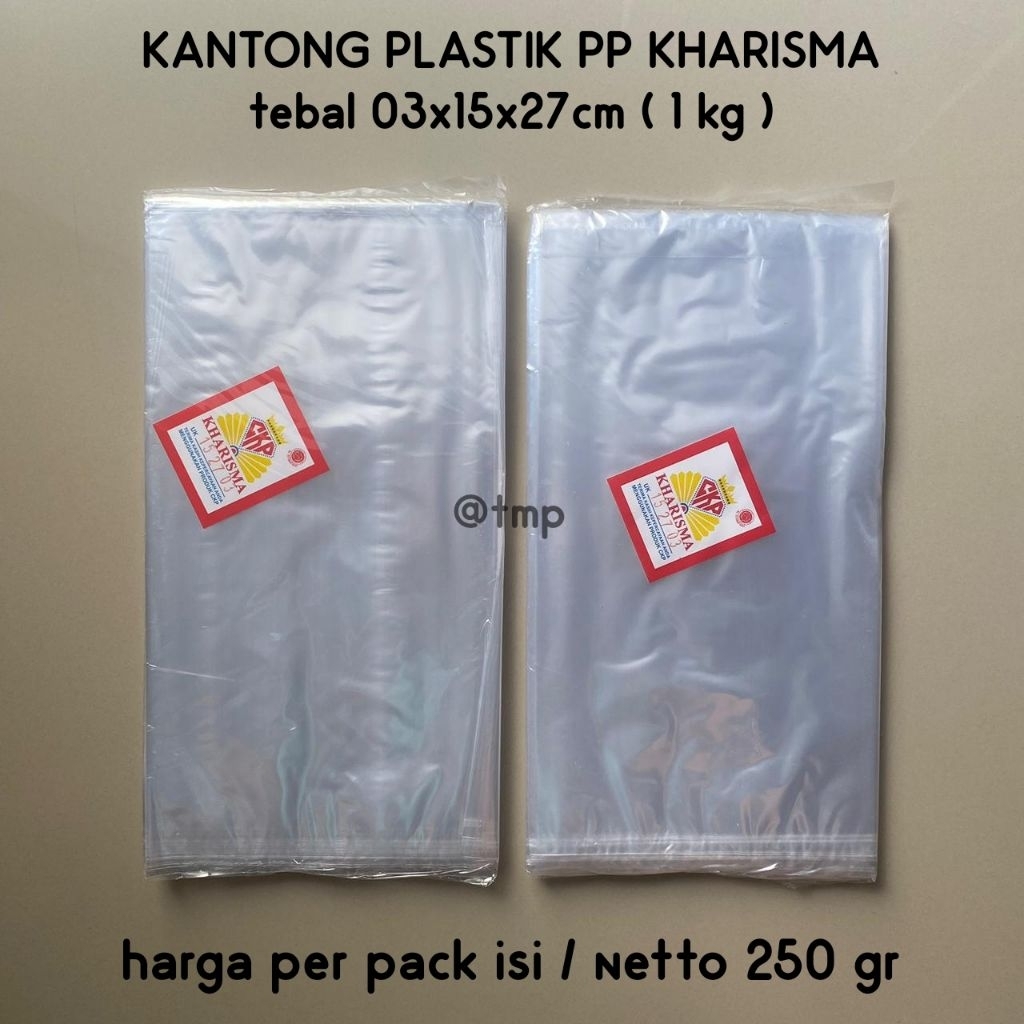 Plastik PP bening 1 kg tebal 03x15x27 merk Kharisma