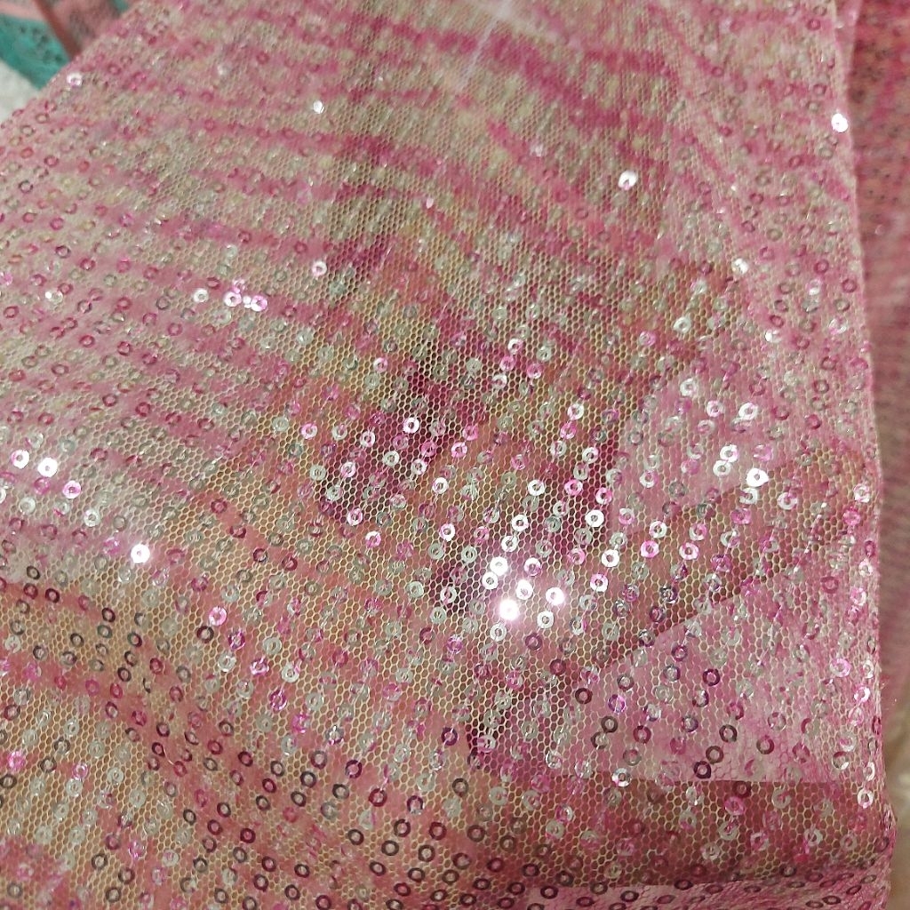 kain tile payet premium  - kain tile payet sequin  - kain tile payet  - kain tile motif ( peach)