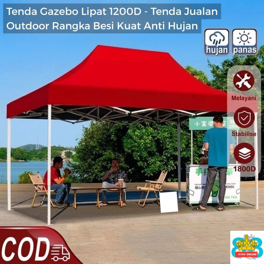 Tenda Gazebo Lipat 1200D - Tenda Jualan Outdoor Rangka Besi Kuat Anti Hujan