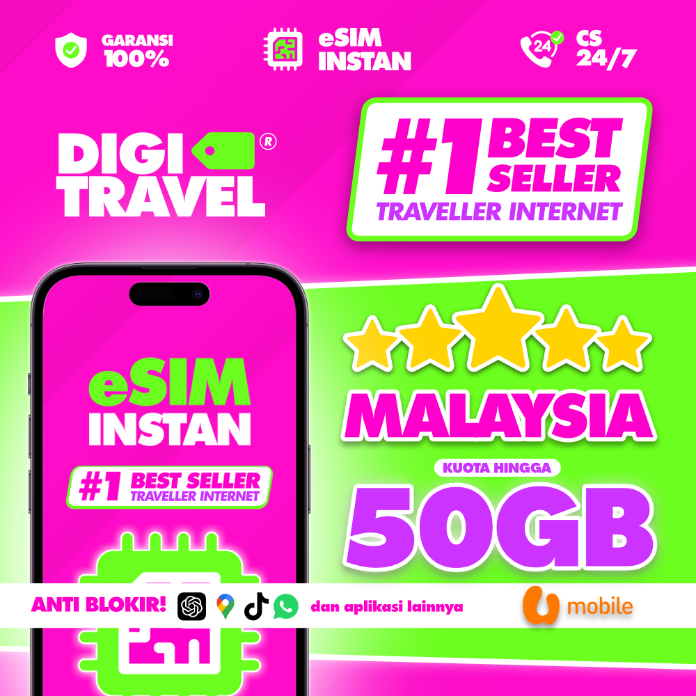 eSIM Malaysia Provider Lokal U-Mobile Kuota Besar Data Internet Roaming Travel - DIGITRAVEL eSIM Mal