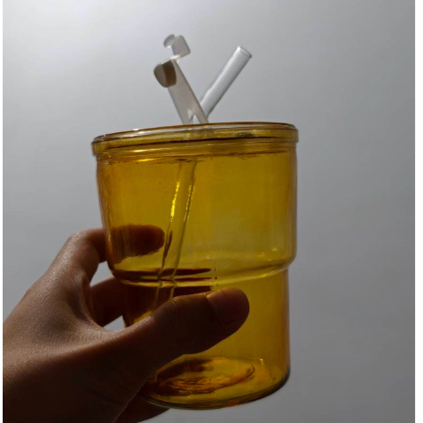 [Tumbler] Termos / Botol Minum Aesthetic Bahan Kaca Teabal Sedotan Kaca Tutup Akrilik Gelas Vintage