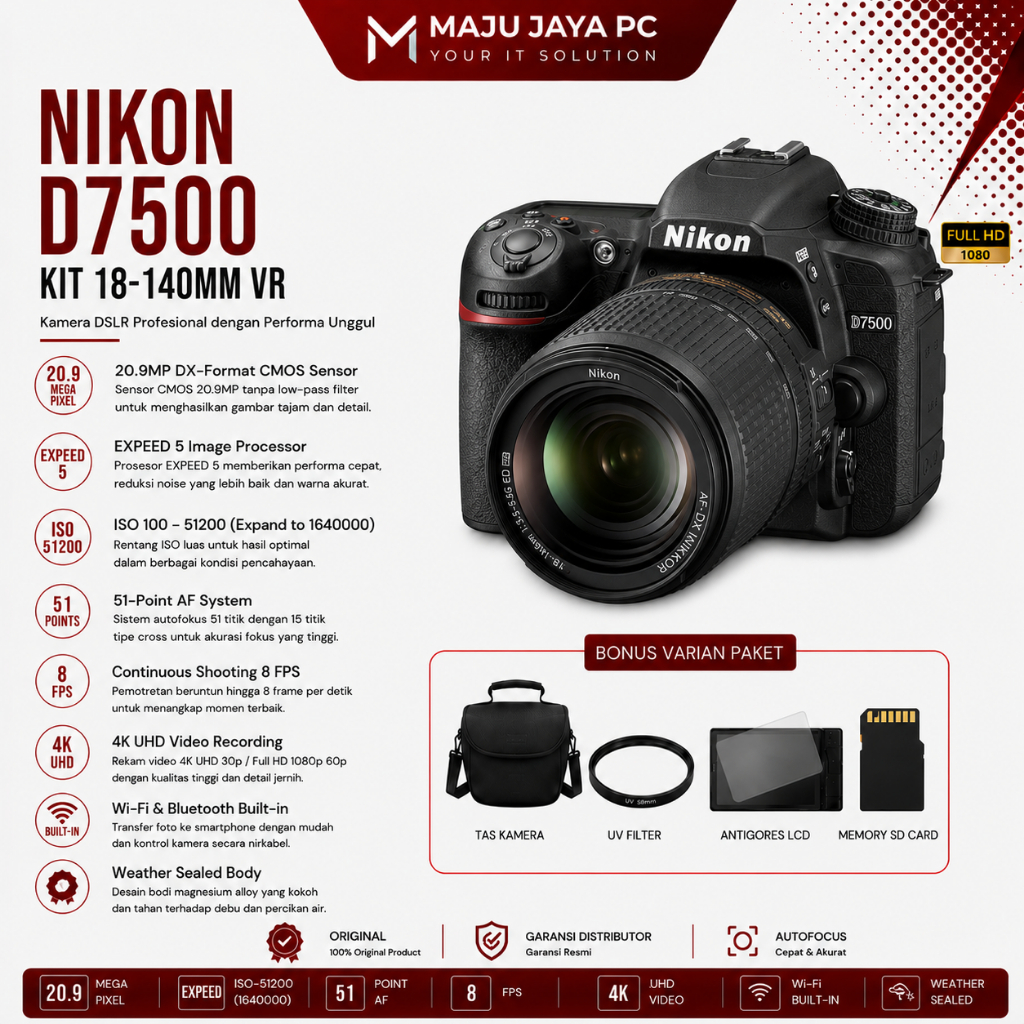 NIKON D7500 KIT 18-140MM VR / KAMERA NIKON D7500 KAMERA DSLR BARU