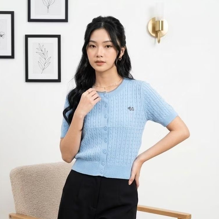 LOVLYN Blouse Rajut kancing lengan pendek