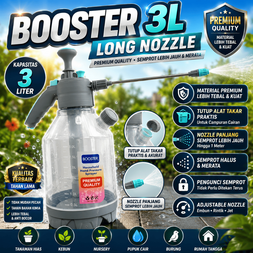 BOOSTER Hand Sprayer 3 Liter Long Nozzle + Alat Takar | Sprayer Tanaman Manual Semprotan Tangan