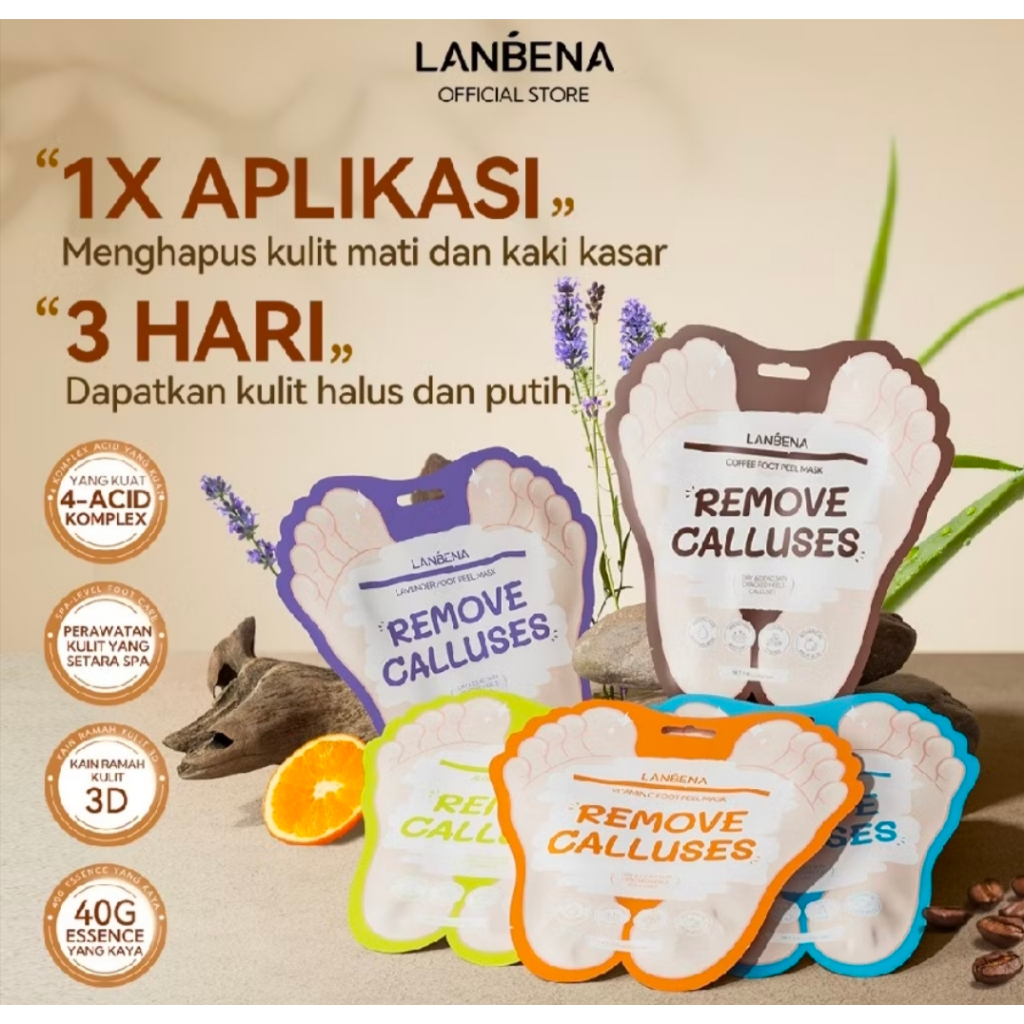 Lanbena Foot Mask Exfoliating Whitening Spa - 1 Pasang Masker Kaki LANBENA